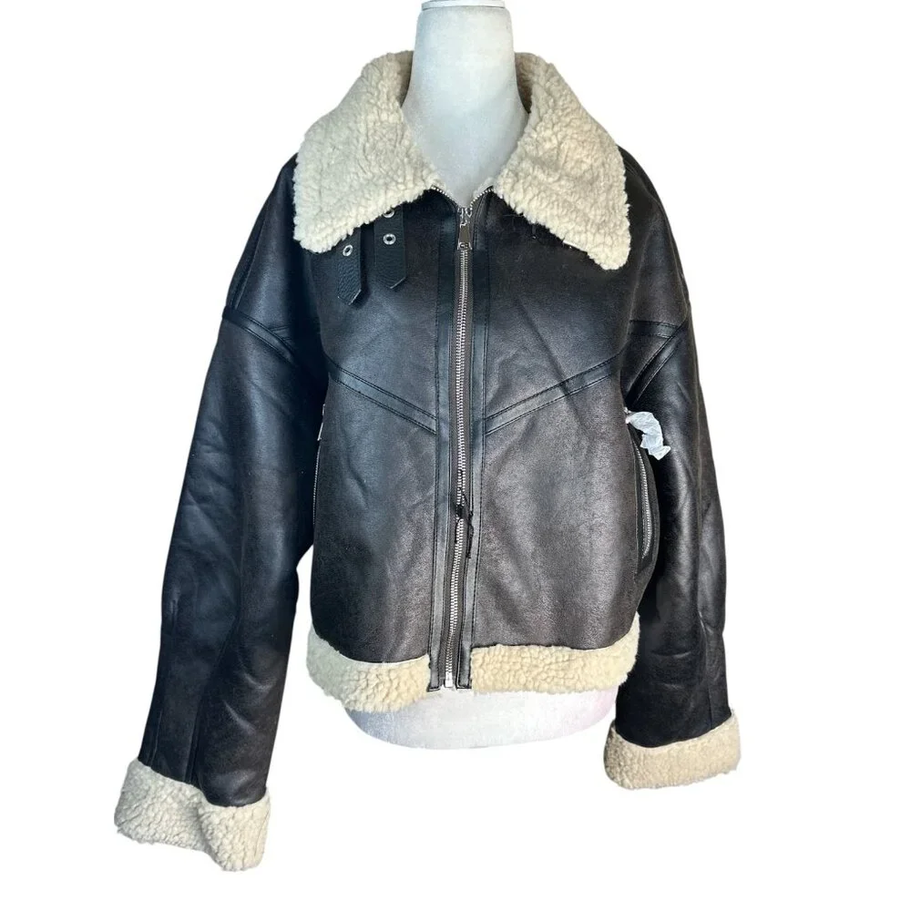 Superdown Amelia Faux Leather Jacket in Brown Large New with Tags Womens - Picture 6 of 9